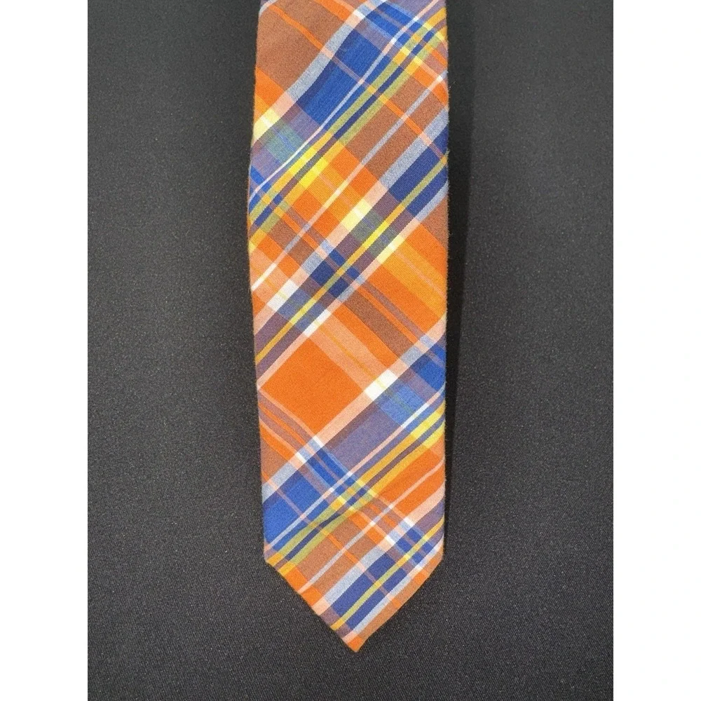 Original Penguin Blue/Orange Plaid Tie Necktie Cotton 58